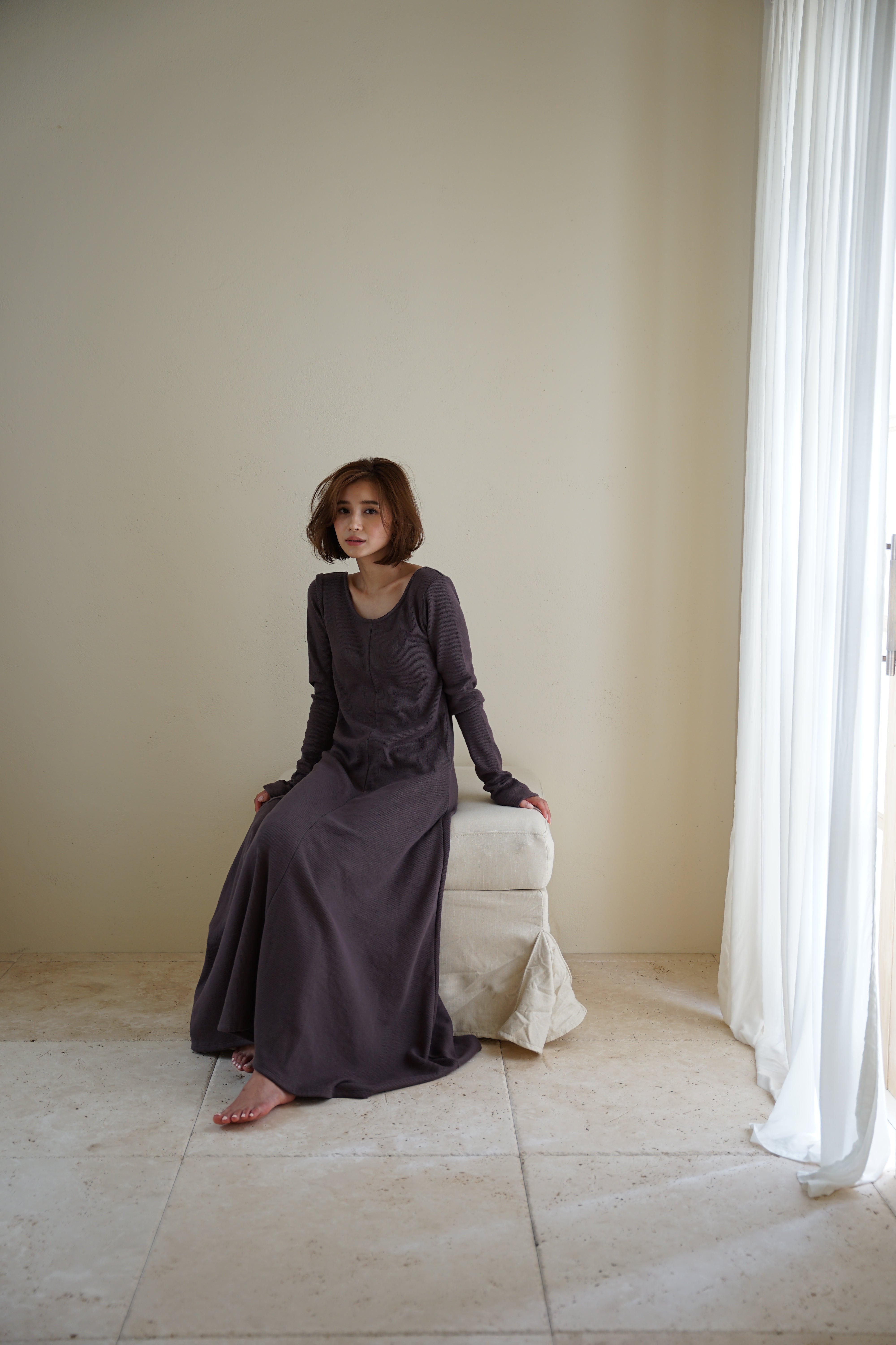 Back open soft rib dress