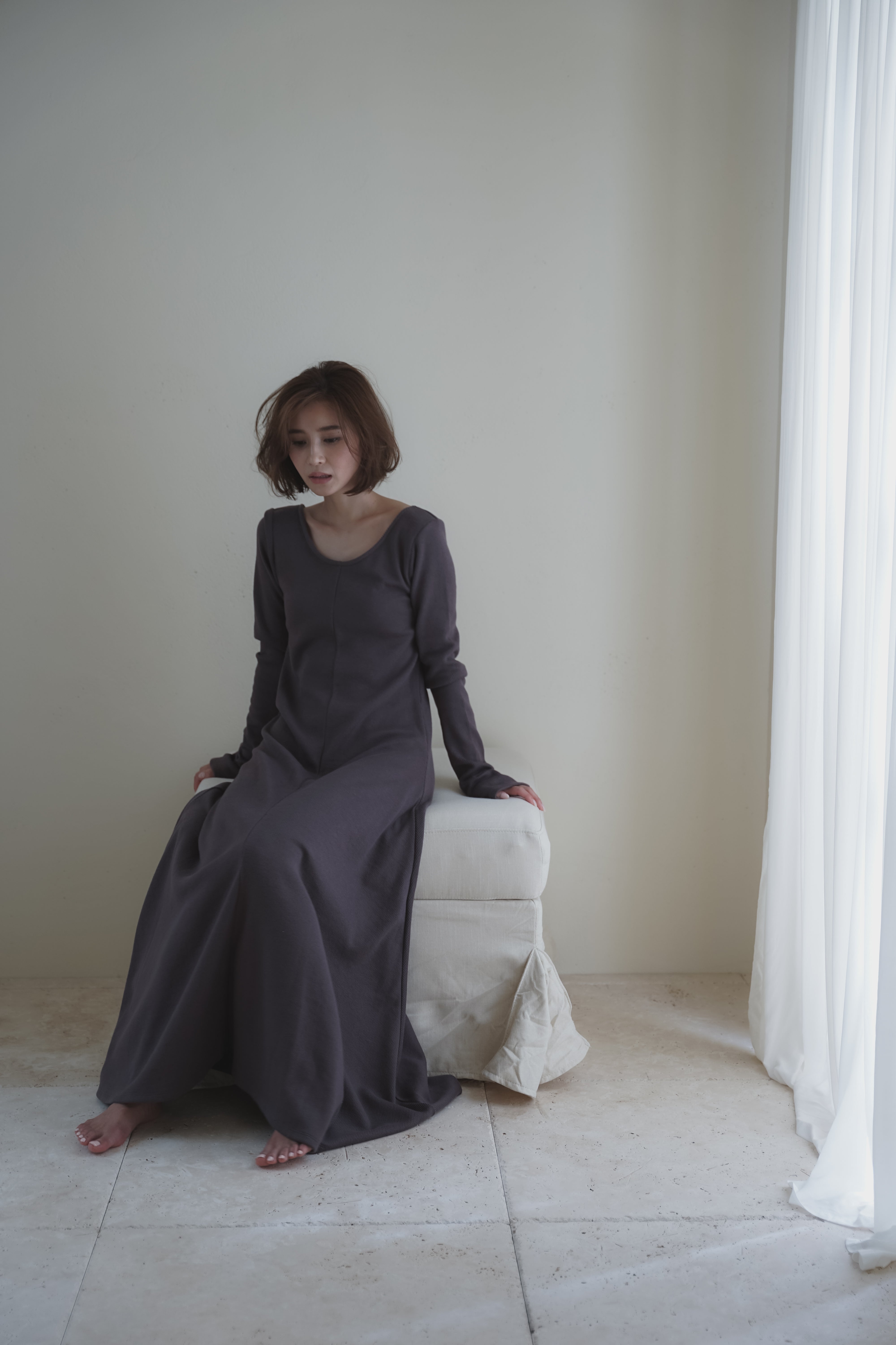 Back open soft rib dress