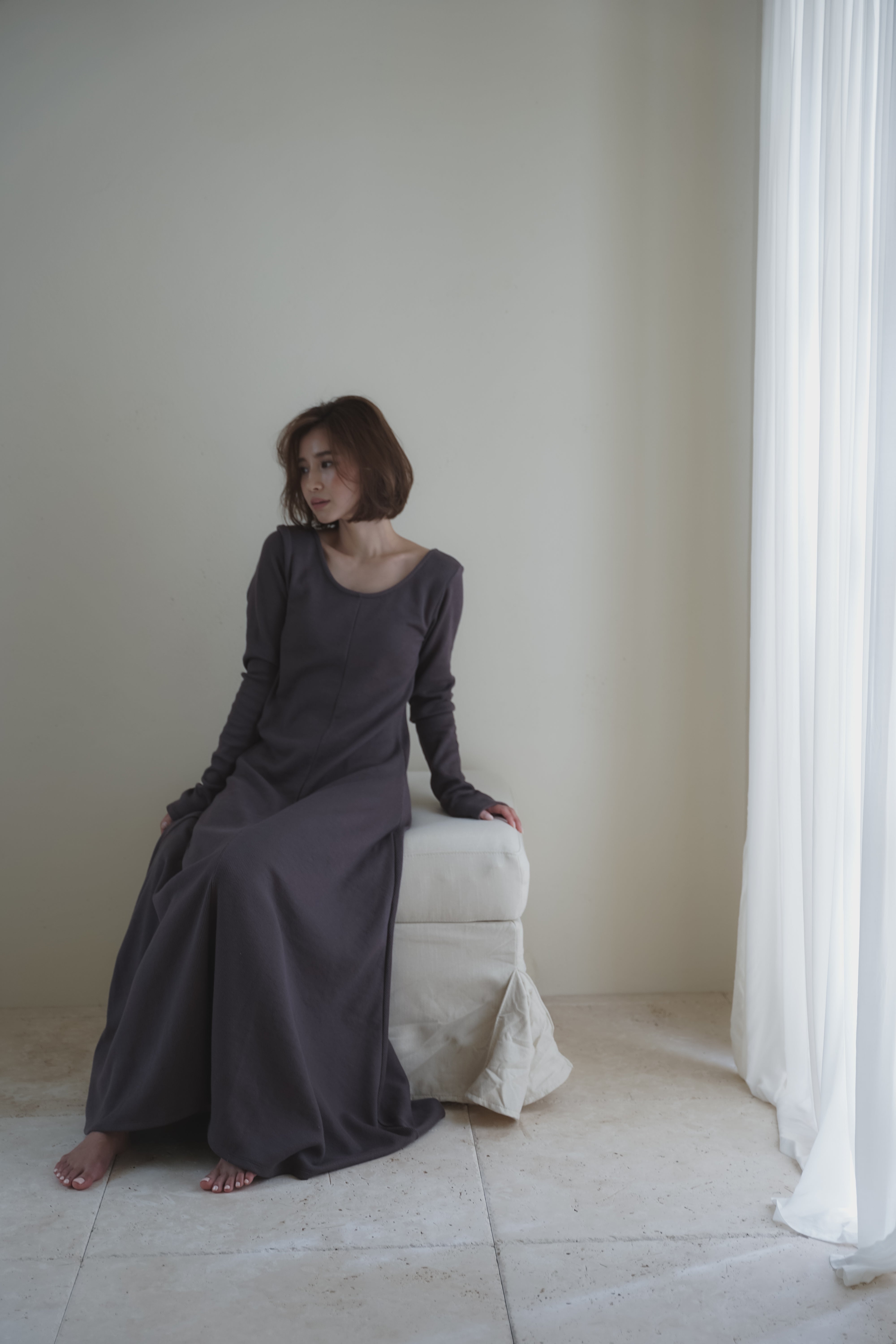 Back open soft rib dress