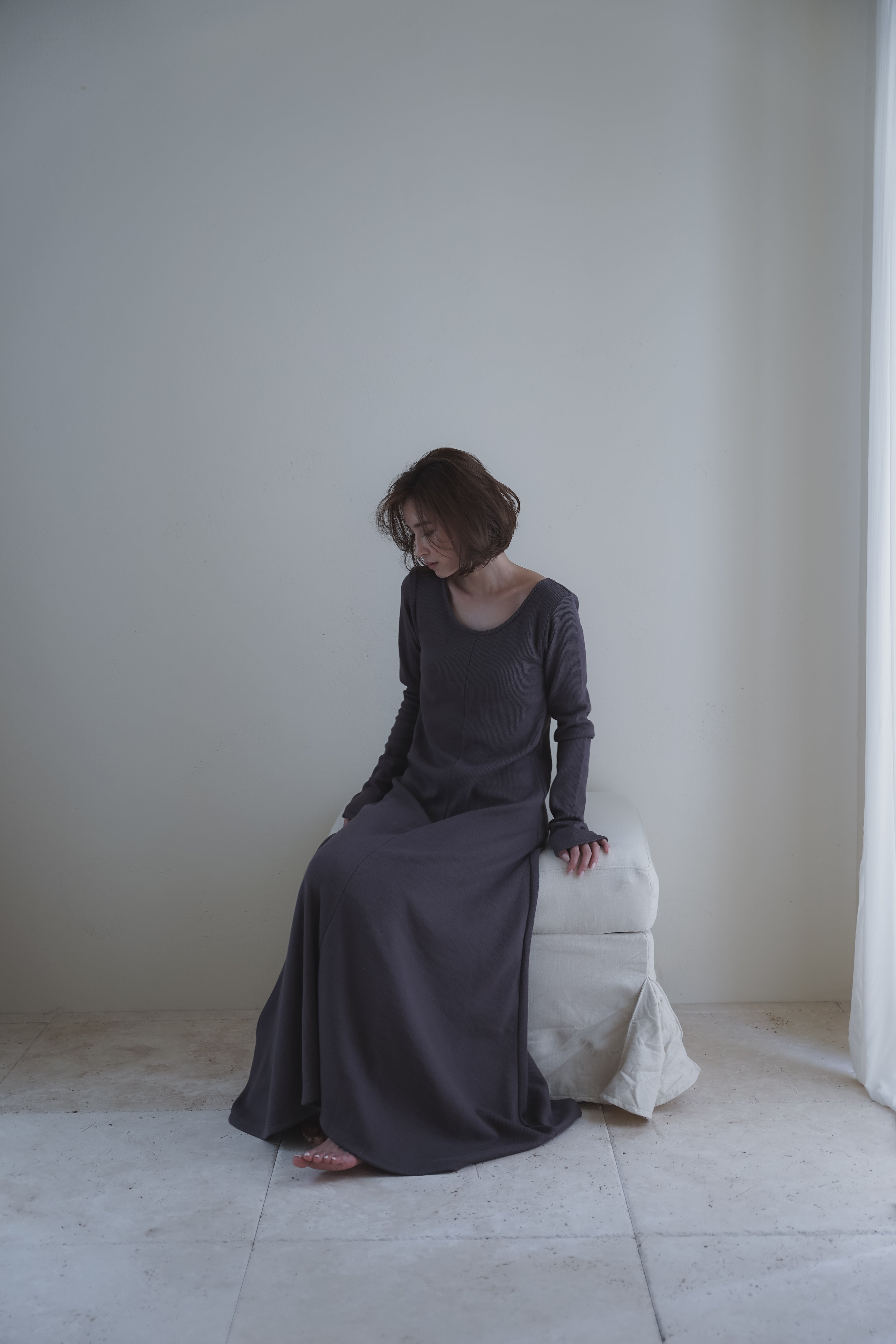 Back open soft rib dress