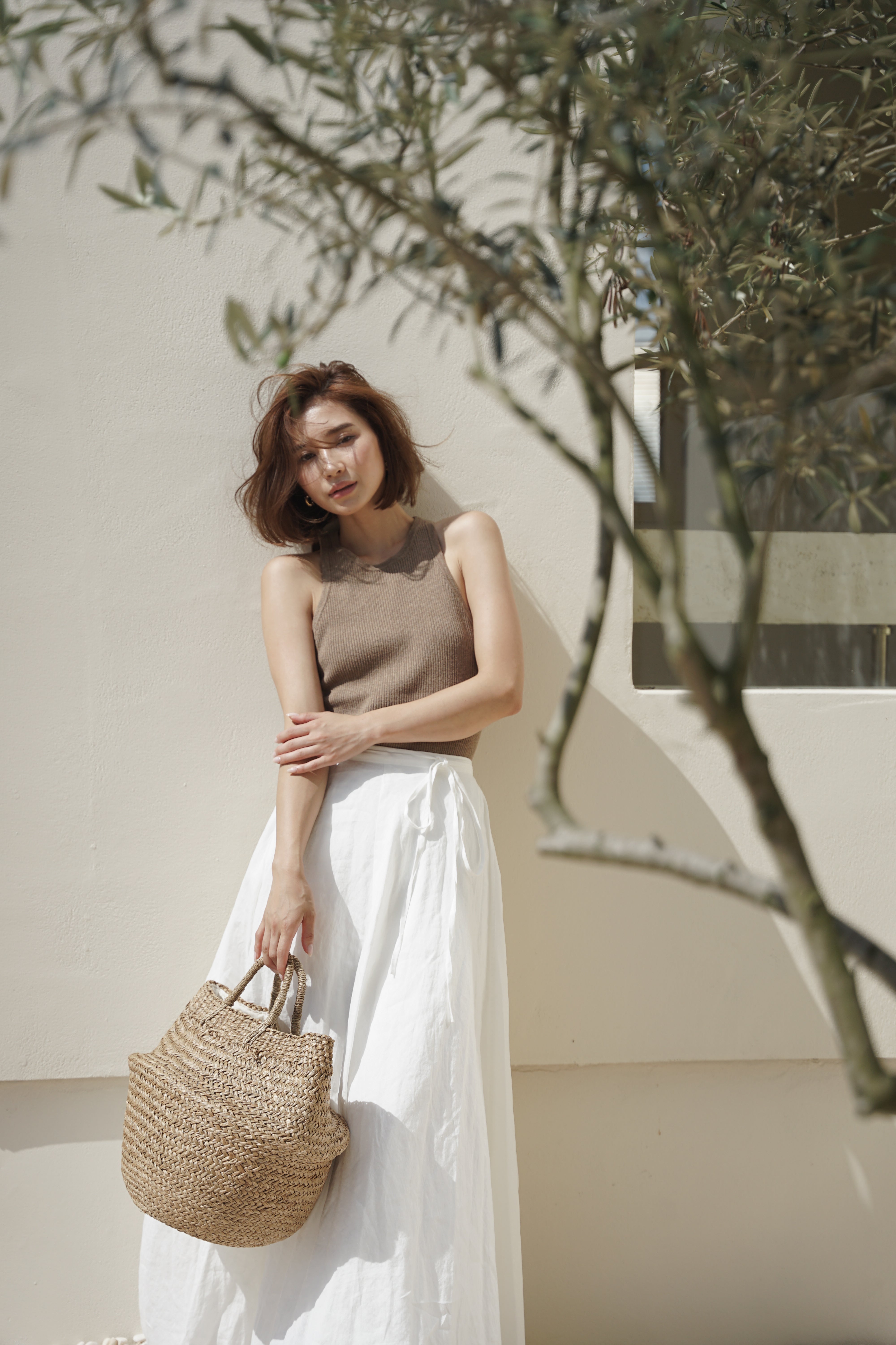 Volume linen wrap skirt