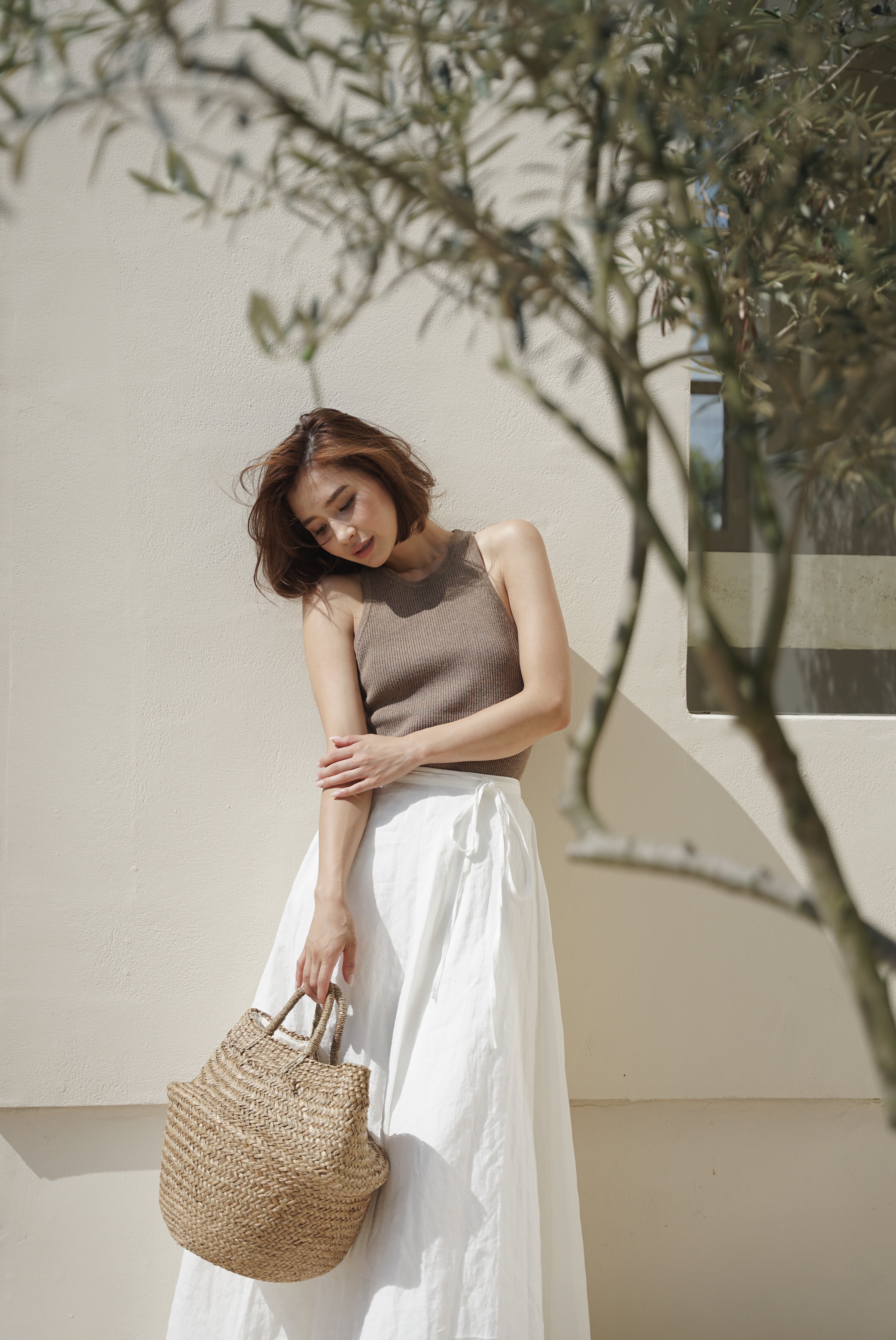 Volume linen wrap skirt