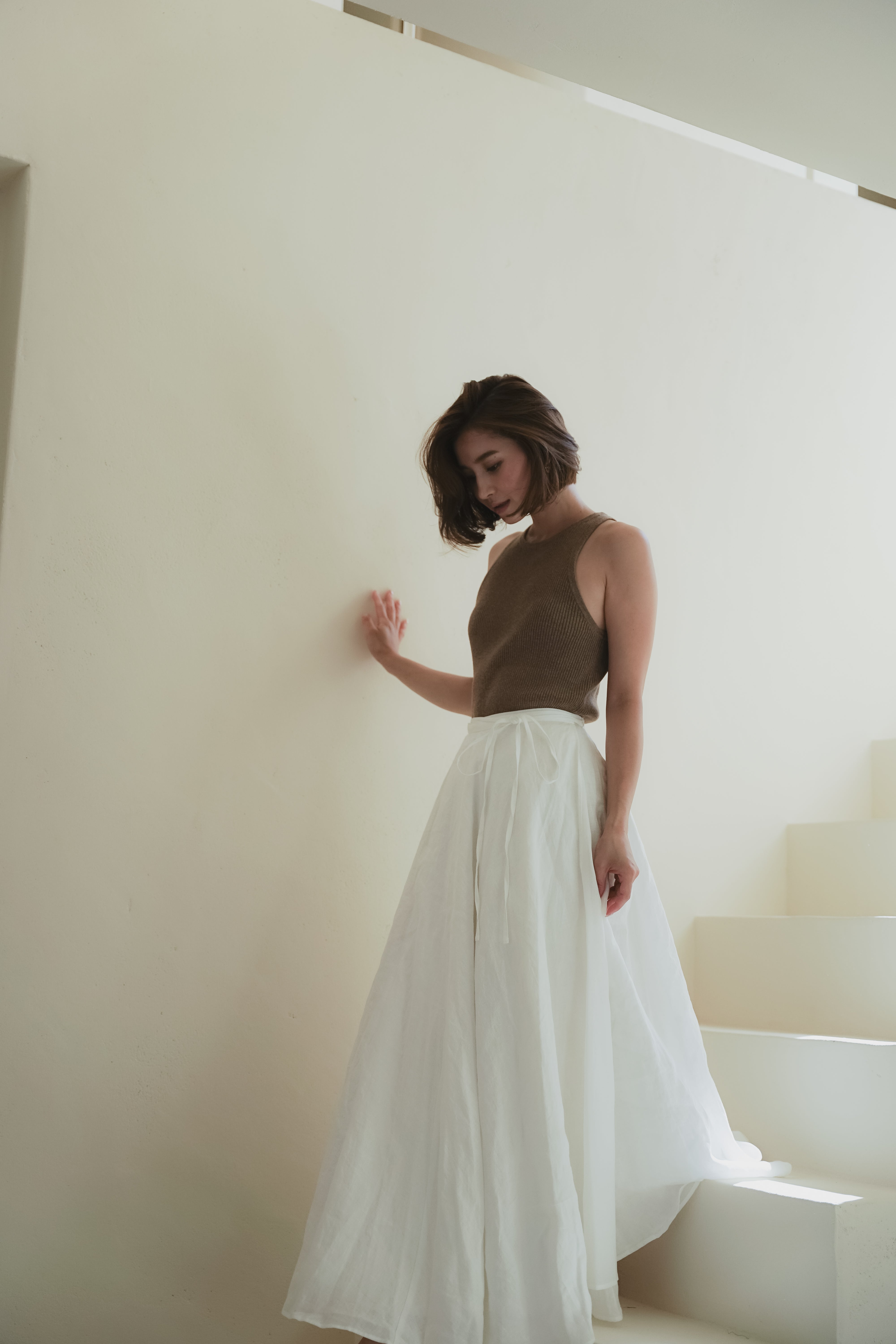 Volume linen wrap skirt