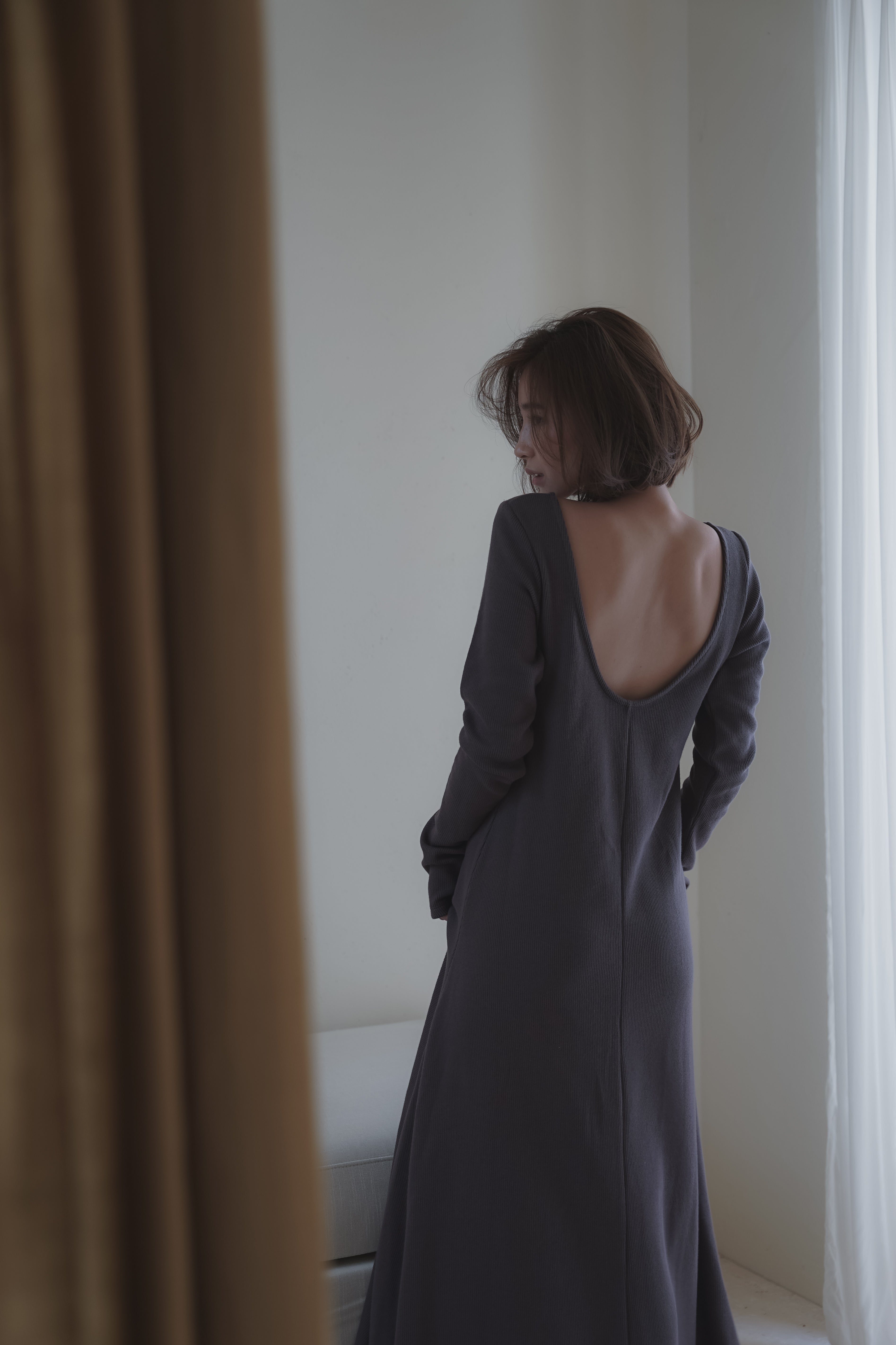 Back open soft rib dress