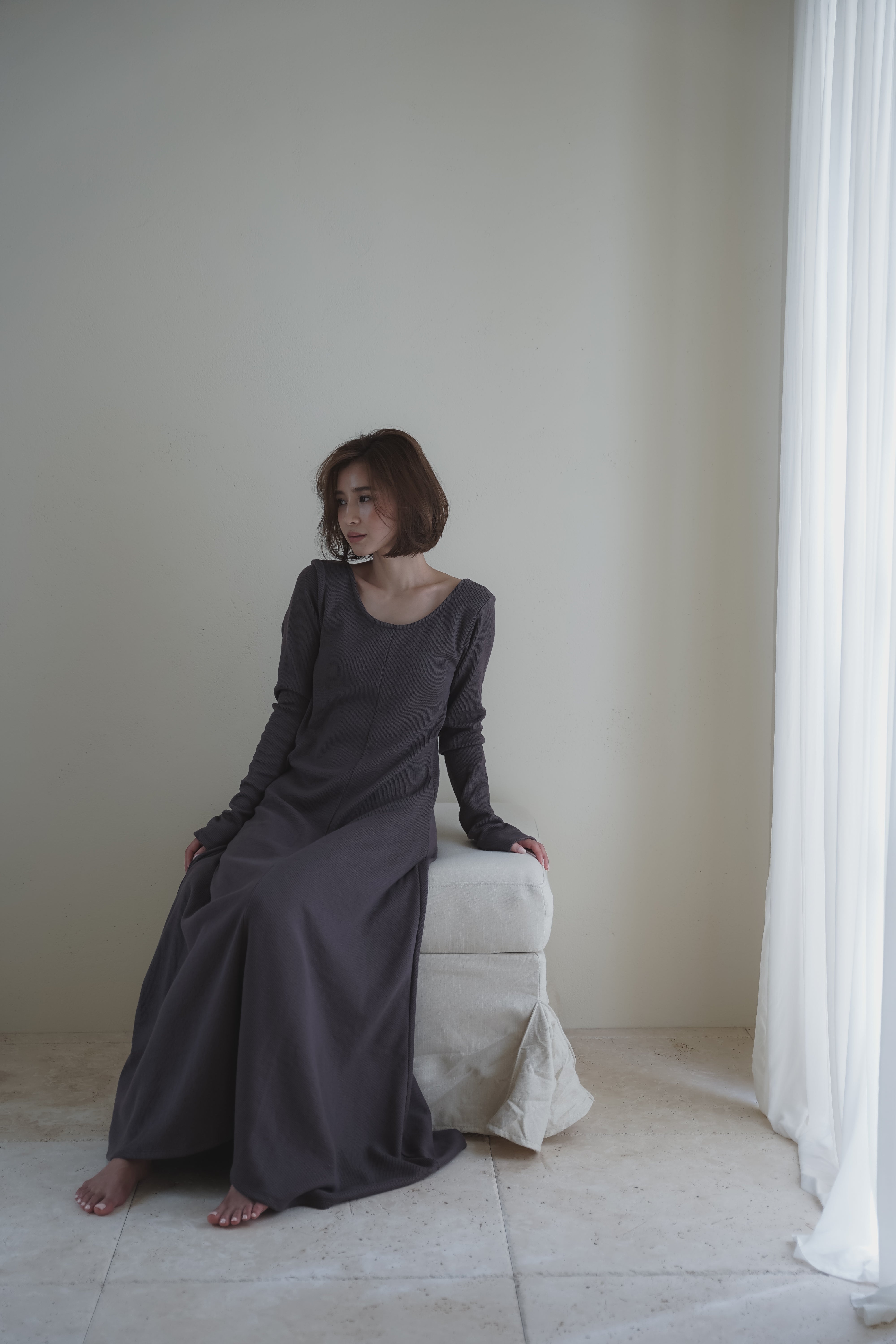 Back open soft rib dress