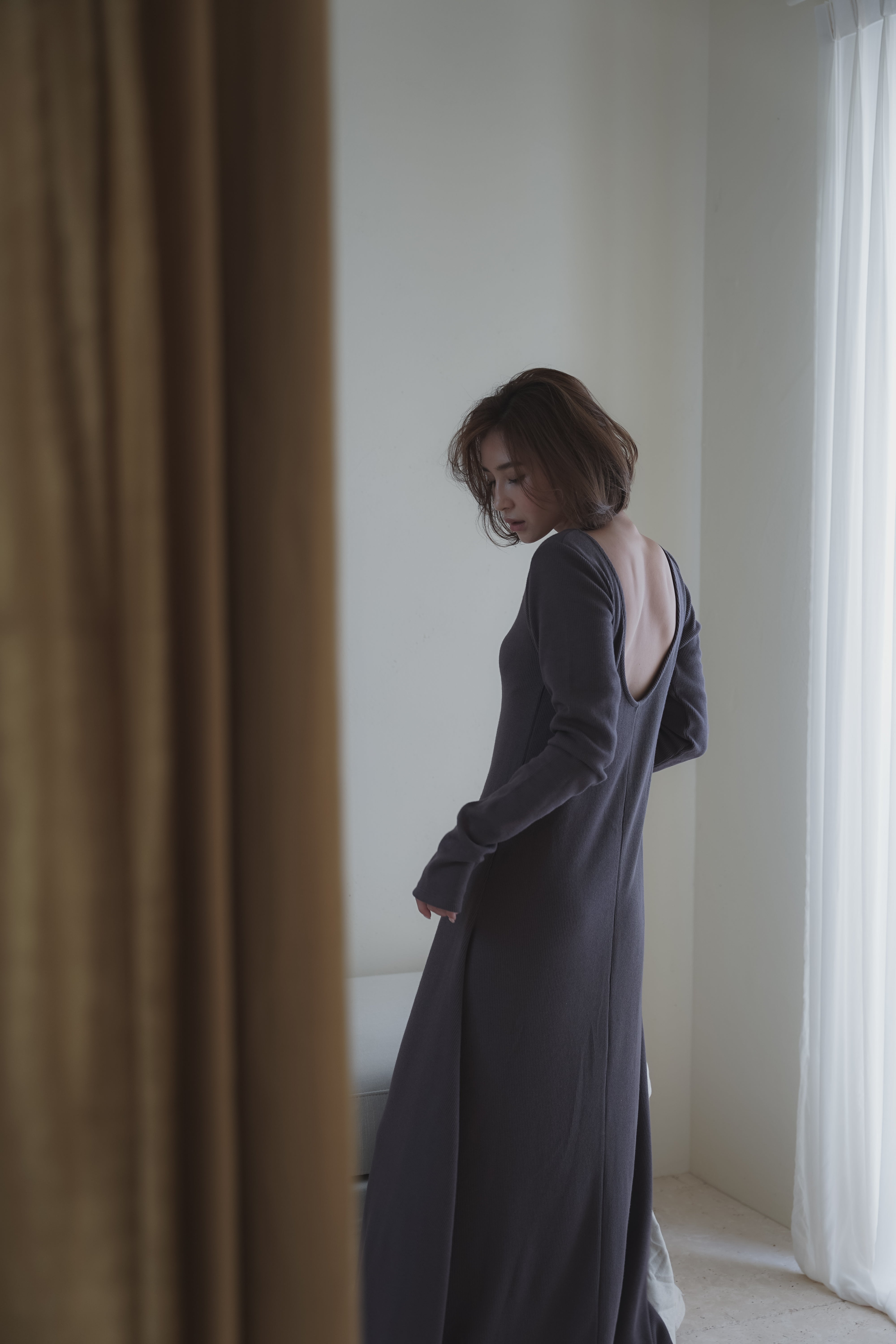 Back open soft rib dress