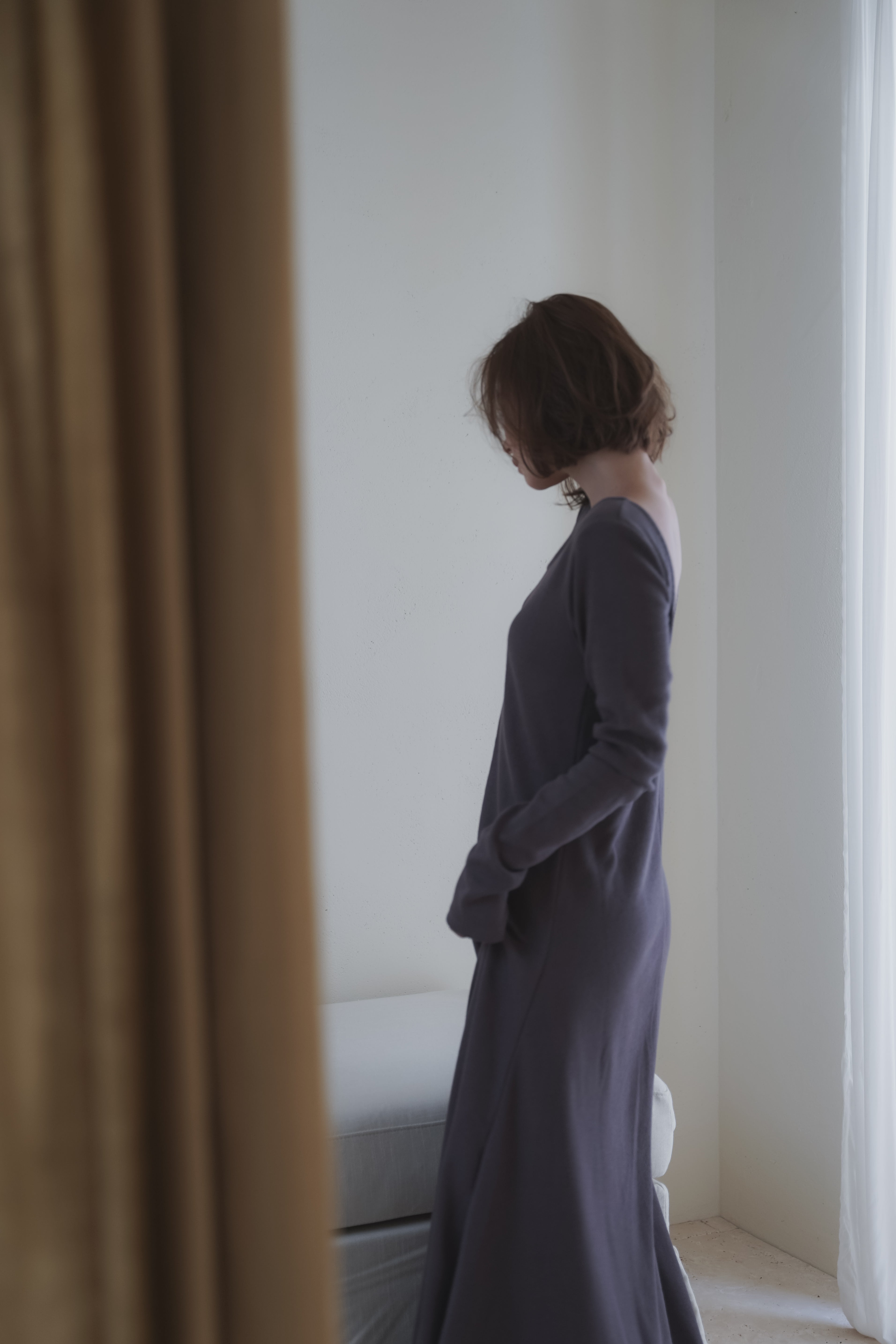 Back open soft rib dress